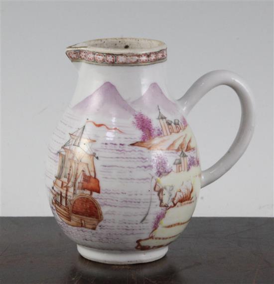 A Chinese export European subject milk jug, Qianlong period, 10.5cm